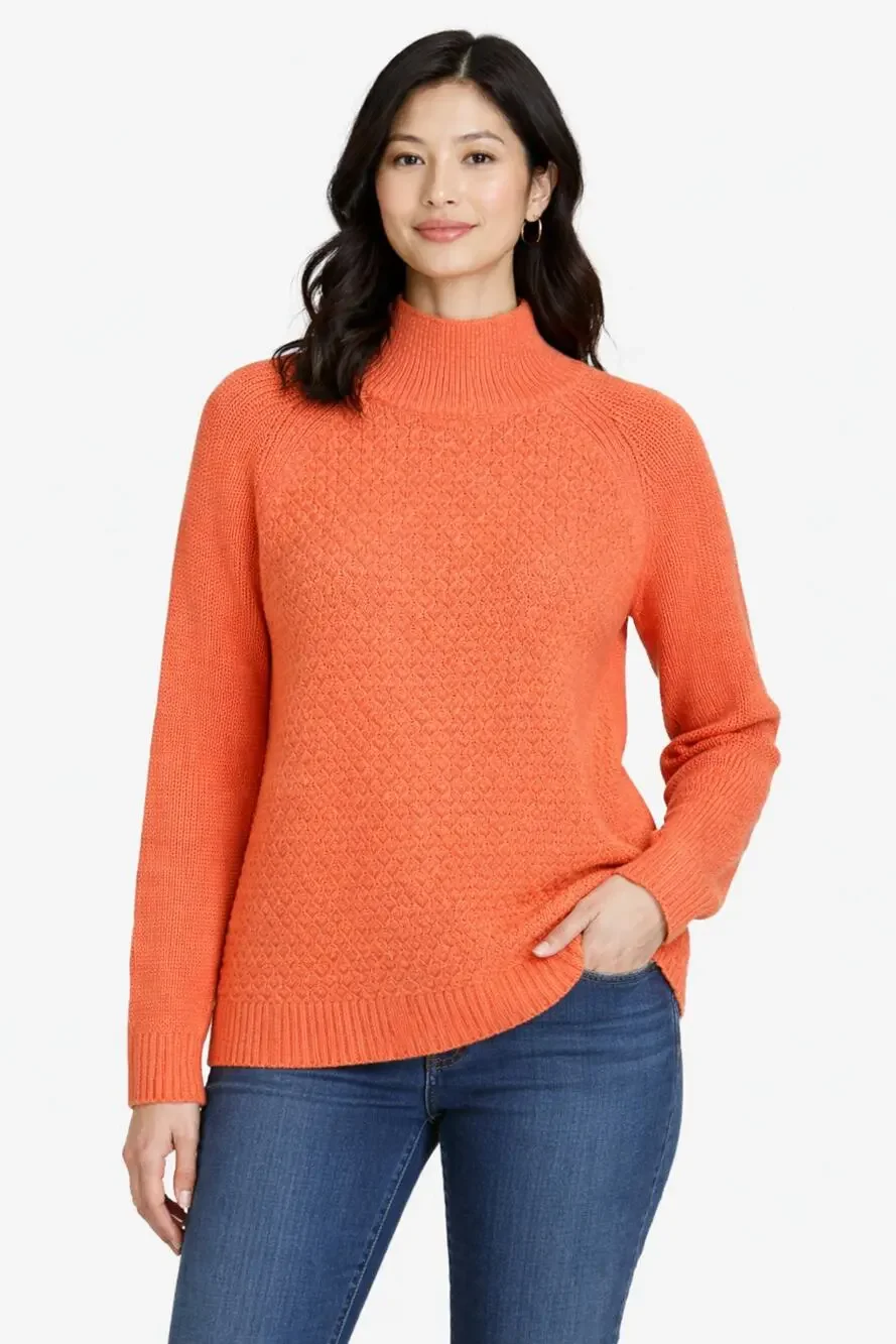 Talbots Mock Neck Wool Blend Sweater Pullover Womens XL Orange Long Sleeve
